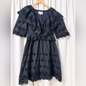 Antik Batik Black Lace Long Sleeve Dress 100% cotton